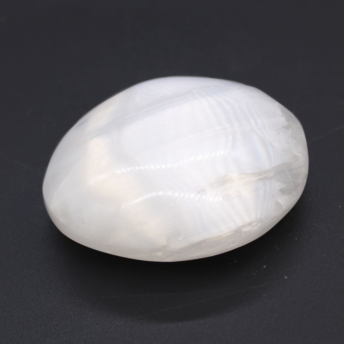 Polished Selenite Palm Stone 65 Cm featuring satin white sheen and fibrous texture - Positive Faith Hope Love