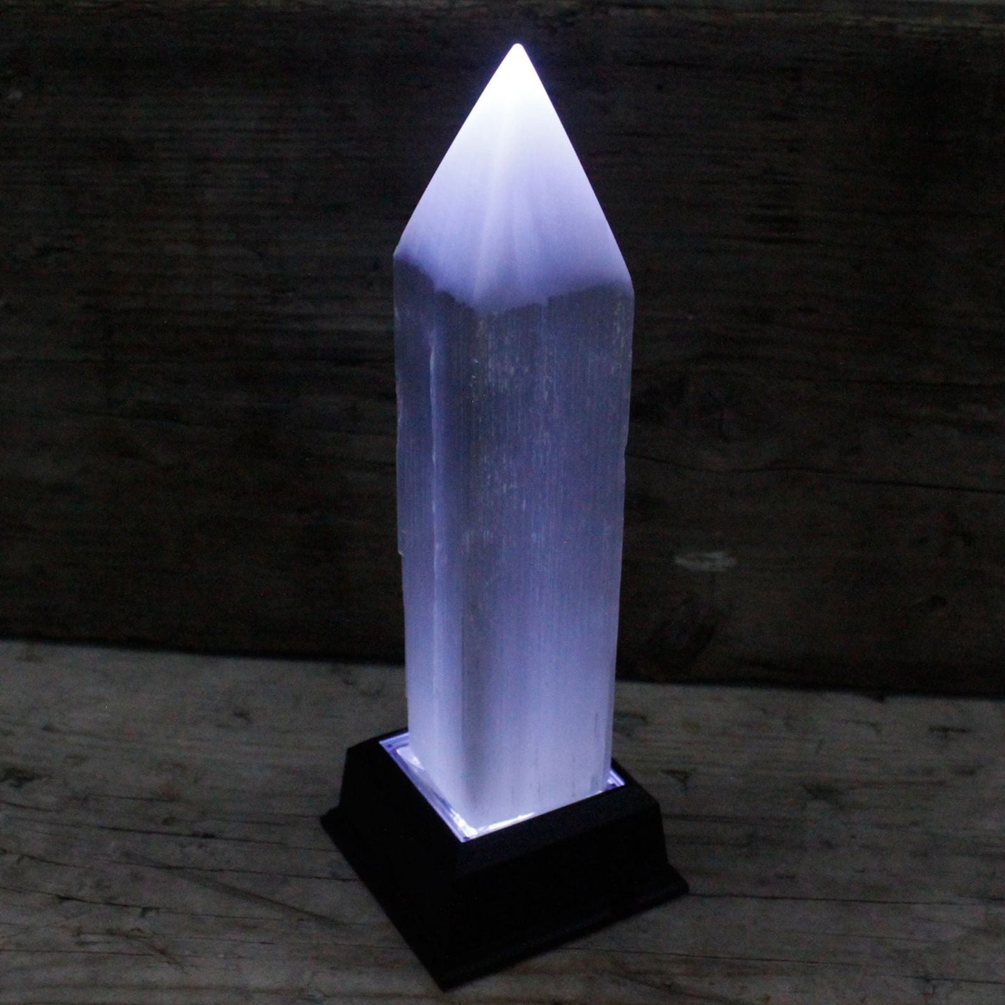Polished Selenite Pencil Point Tower 20 Cm featuring satin white sheen and fibrous texture - Positive Faith Hope Love