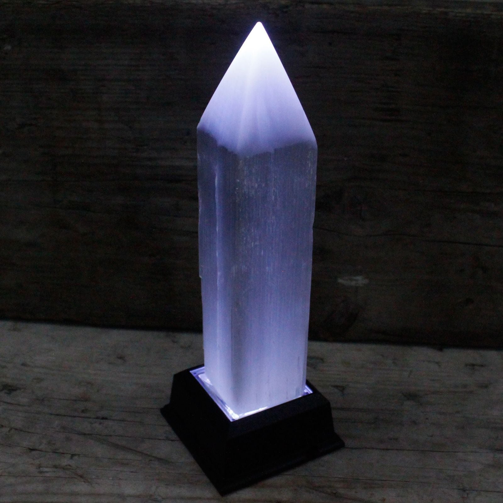 Polished Selenite Pencil Point Tower 20 Cm featuring satin white sheen and fibrous texture - Positive Faith Hope Love