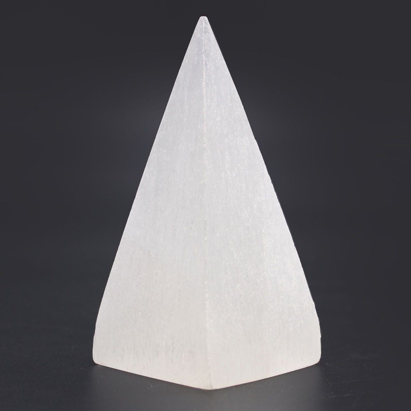 Polished Selenite Pyramid 10 Cm featuring satin white sheen and fibrous texture - Positive Faith Hope Love