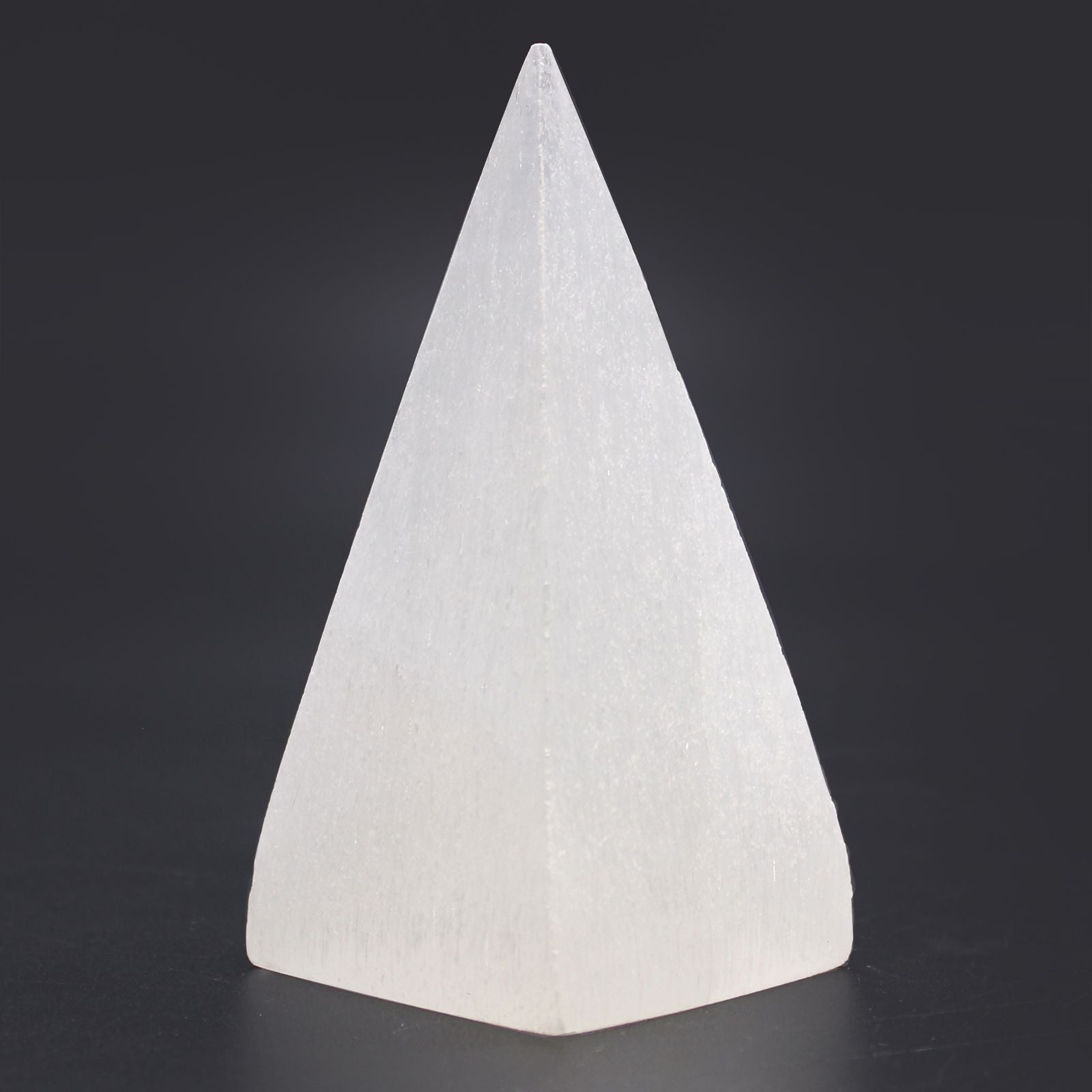 Polished Selenite Pyramid 10 Cm featuring satin white sheen and fibrous texture - Positive Faith Hope Love
