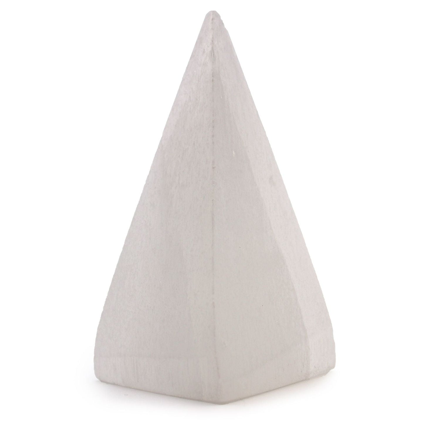 Polished Selenite Pyramid 10 Cm featuring satin white sheen and fibrous texture - Positive Faith Hope Love
