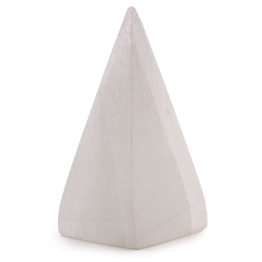 Polished Selenite Pyramid 10 Cm featuring satin white sheen and fibrous texture - Positive Faith Hope Love