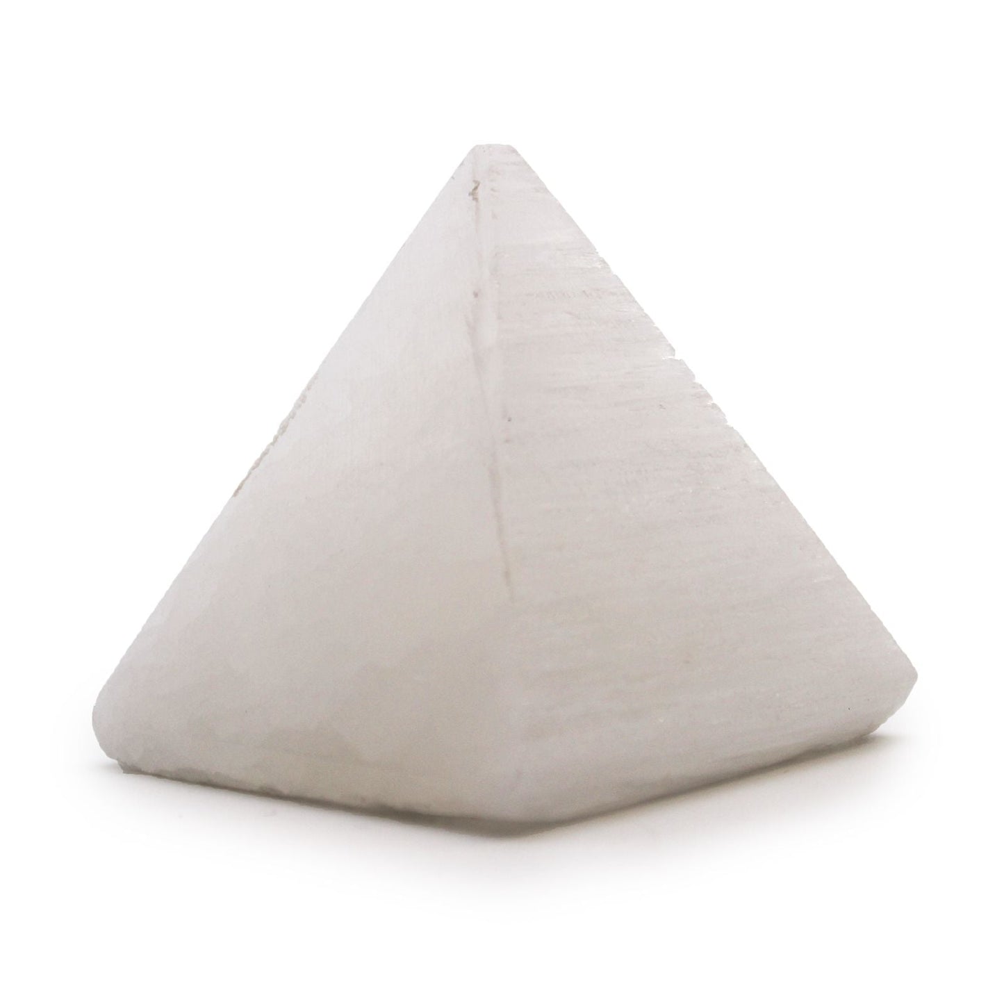 Polished Selenite Pyramid 5 Cm featuring satin white sheen and fibrous texture - Positive Faith Hope Love