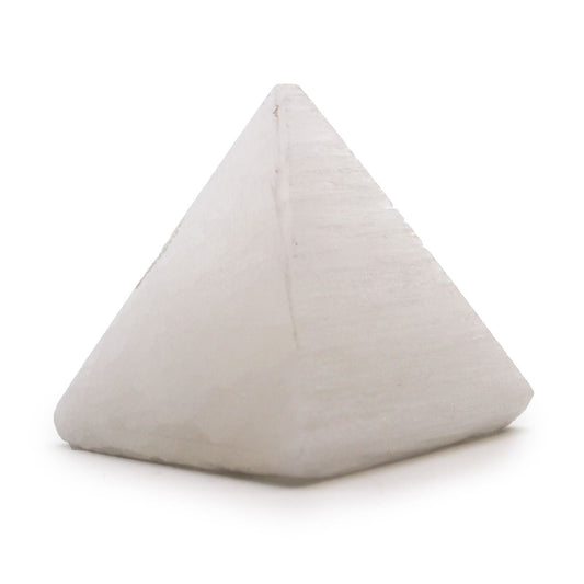 Polished Selenite Pyramid 5 Cm featuring satin white sheen and fibrous texture - Positive Faith Hope Love