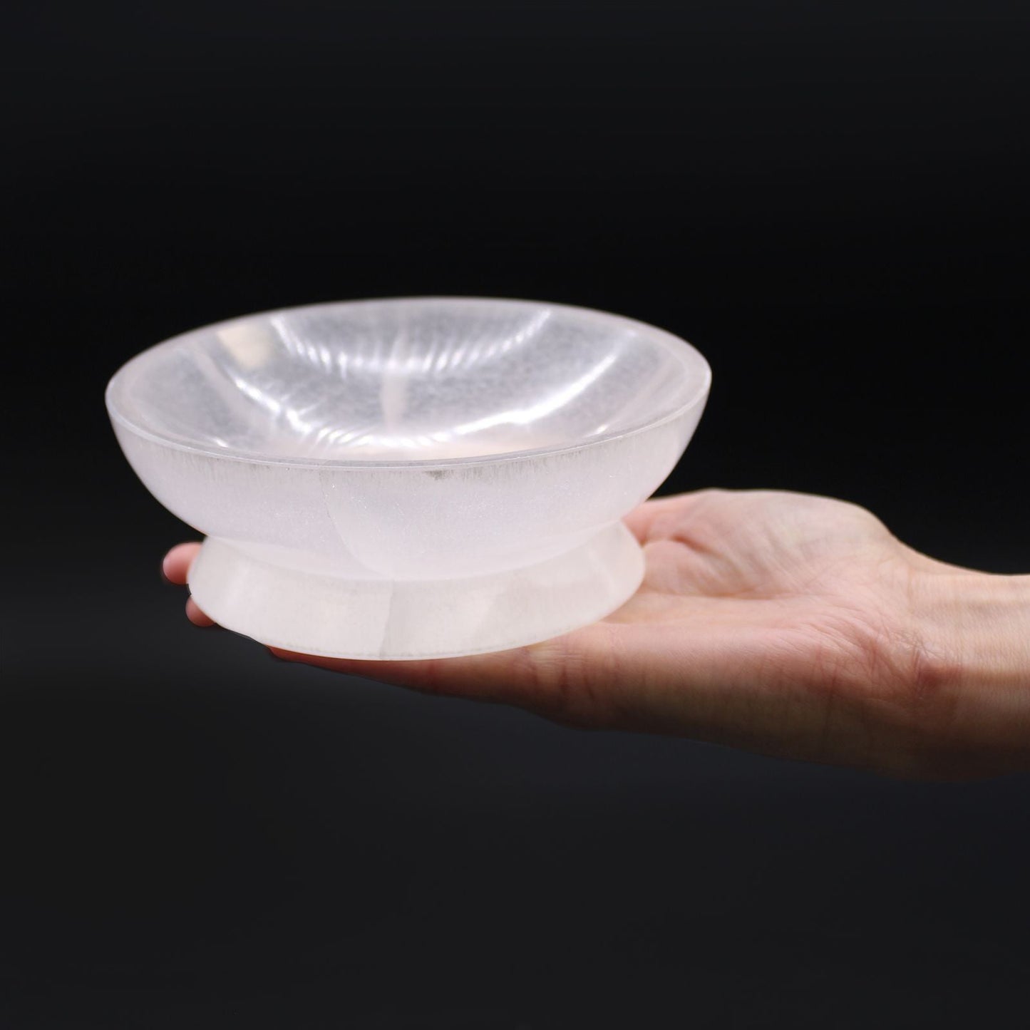 Polished Selenite Ritual Bowl 13Cm featuring satin white sheen and fibrous texture - Positive Faith Hope Love