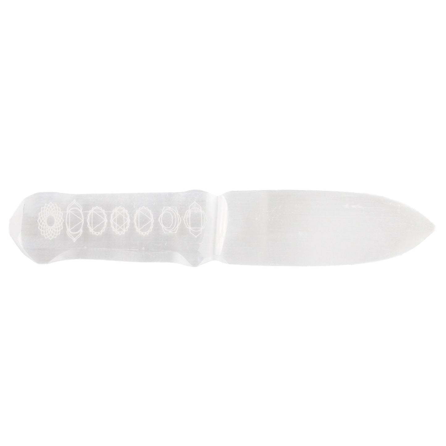 Polished Selenite Ritual Knife Chakra featuring satin white sheen and fibrous texture - Positive Faith Hope Love