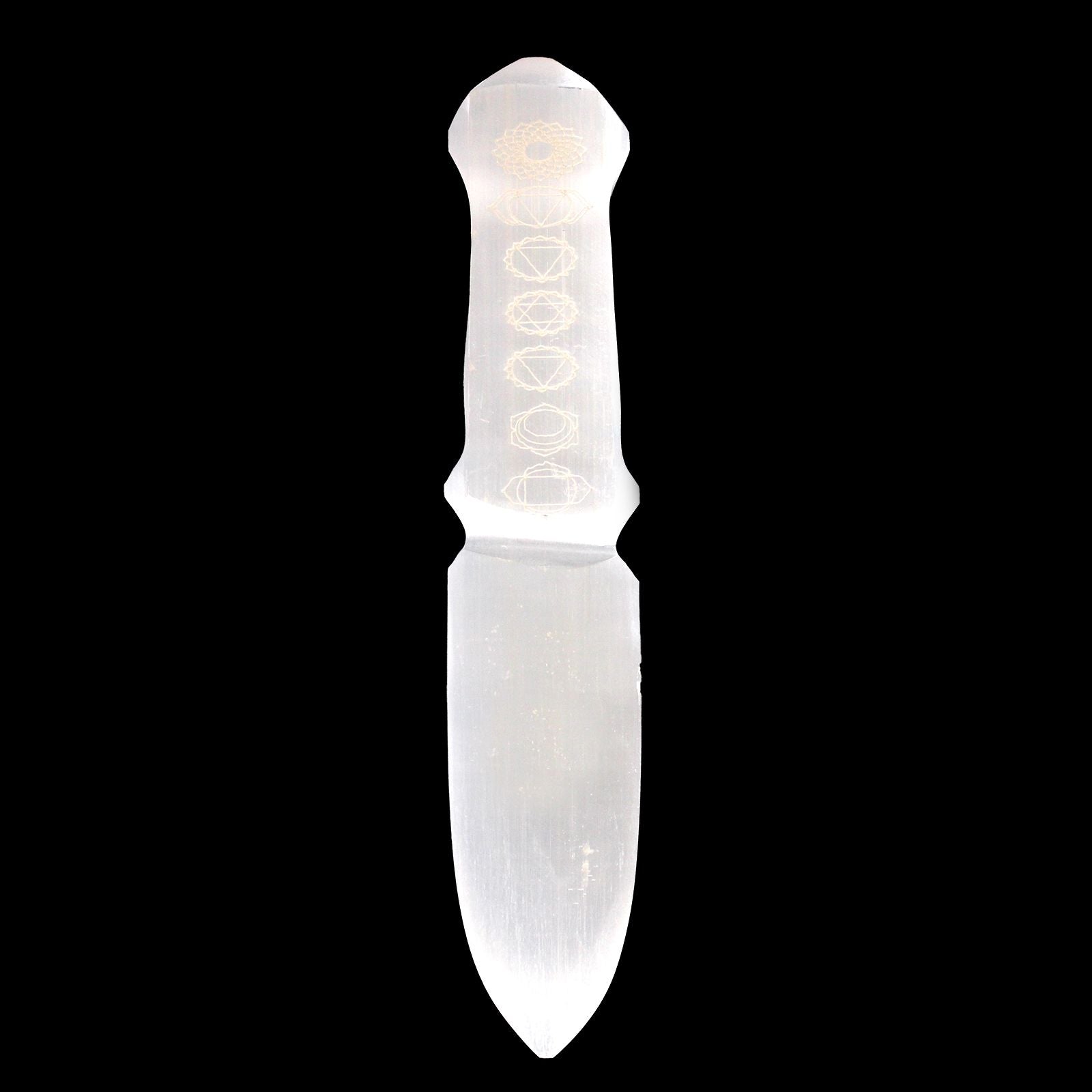 Polished Selenite Ritual Knife Chakra featuring satin white sheen and fibrous texture - Positive Faith Hope Love