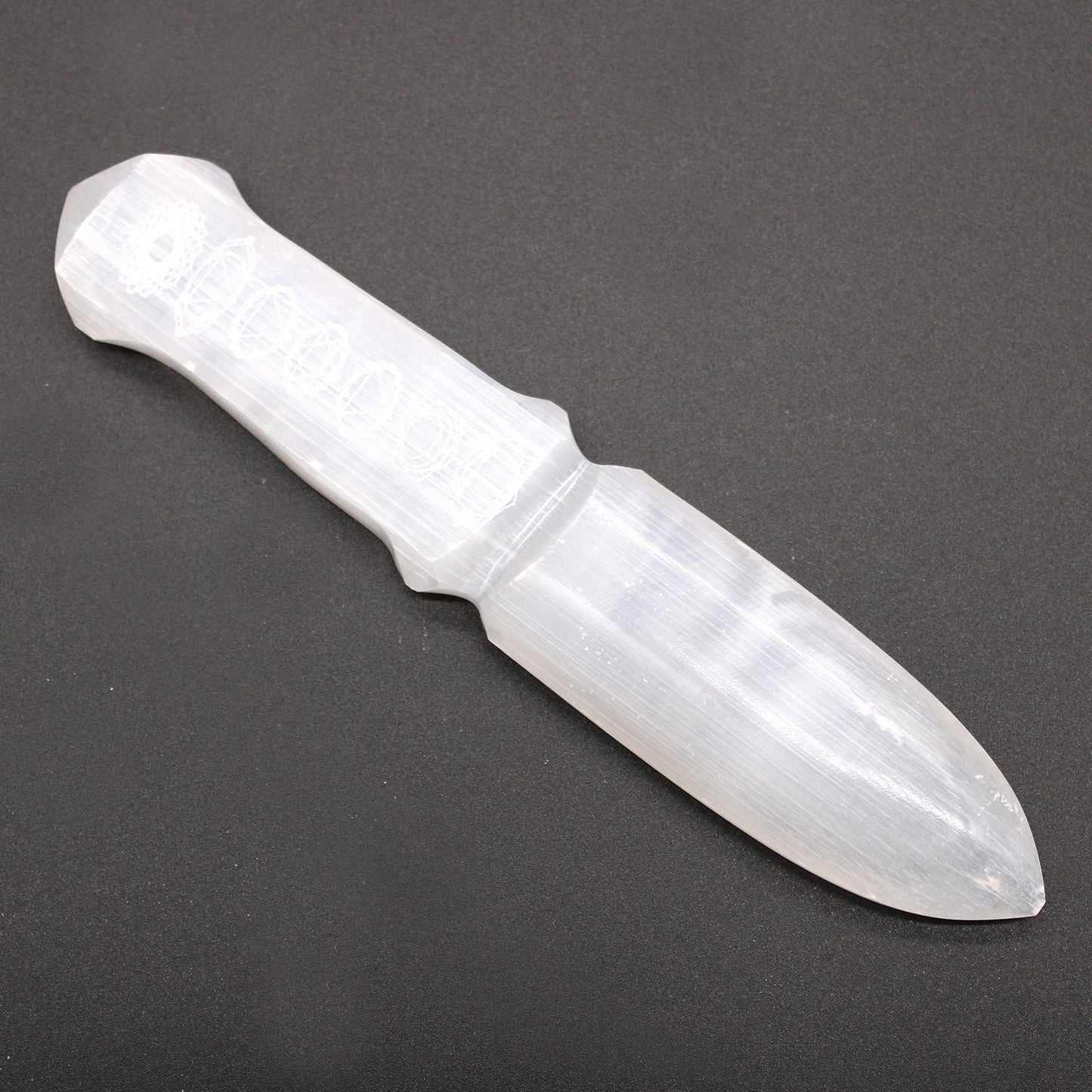 Polished Selenite Ritual Knife Chakra featuring satin white sheen and fibrous texture - Positive Faith Hope Love