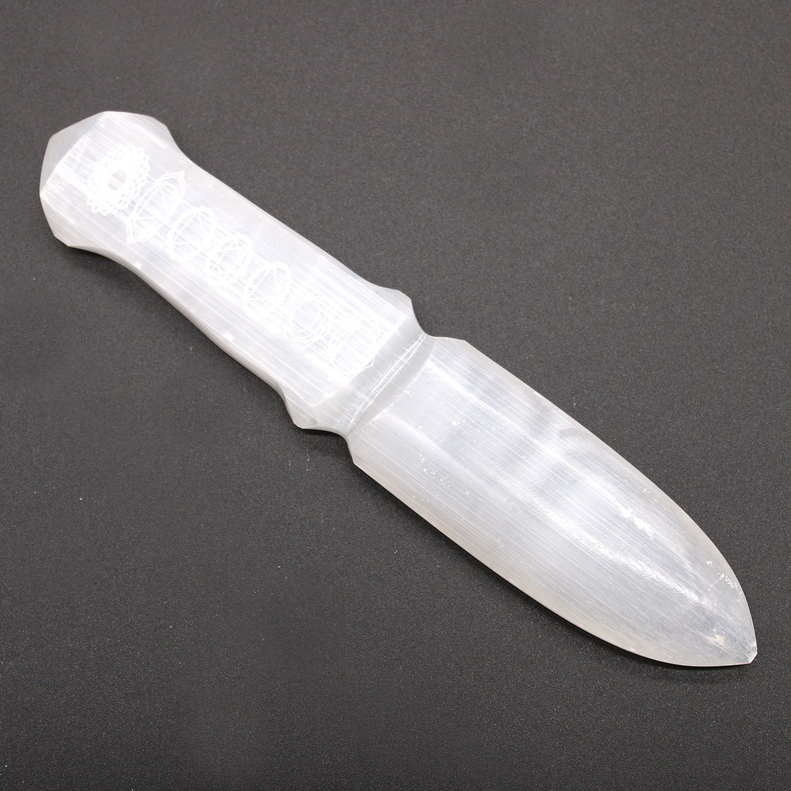 Polished Selenite Ritual Knife Chakra featuring satin white sheen and fibrous texture - Positive Faith Hope Love