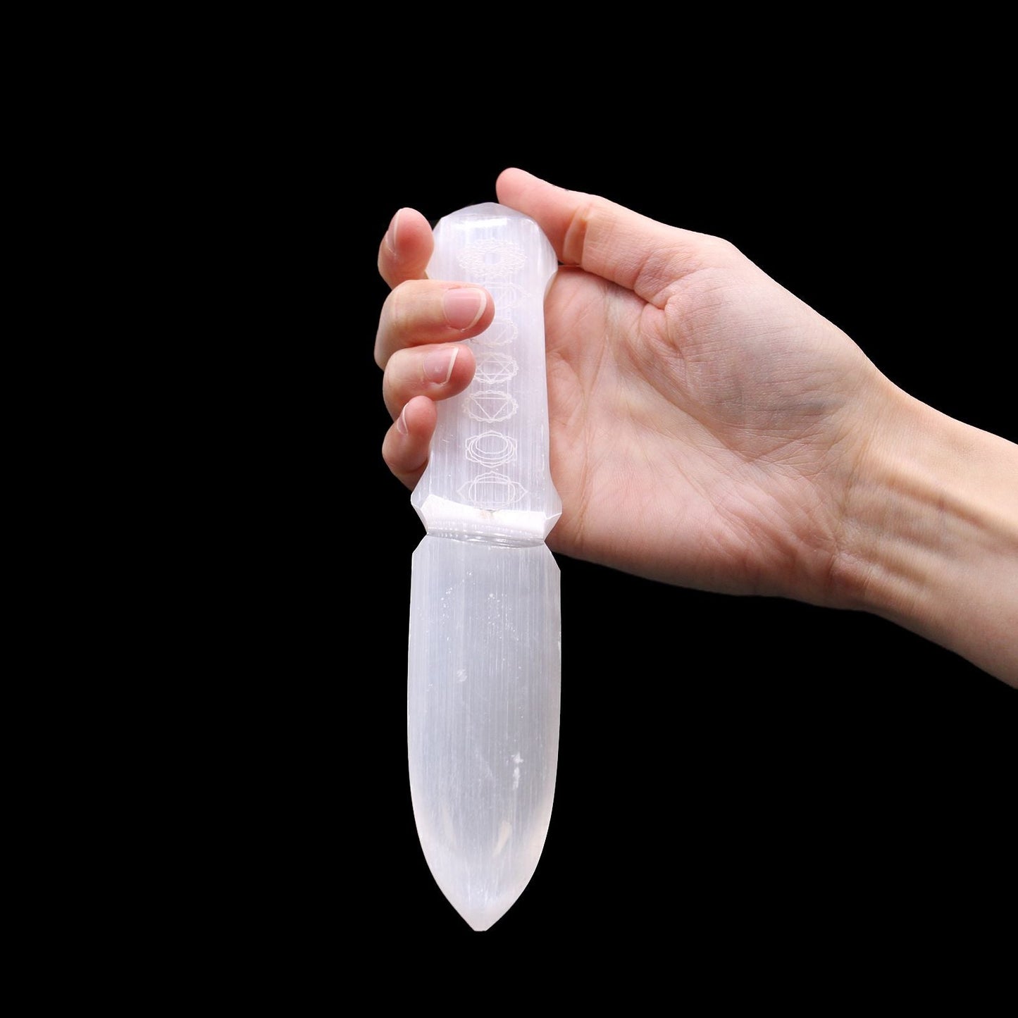 Polished Selenite Ritual Knife Chakra featuring satin white sheen and fibrous texture - Positive Faith Hope Love