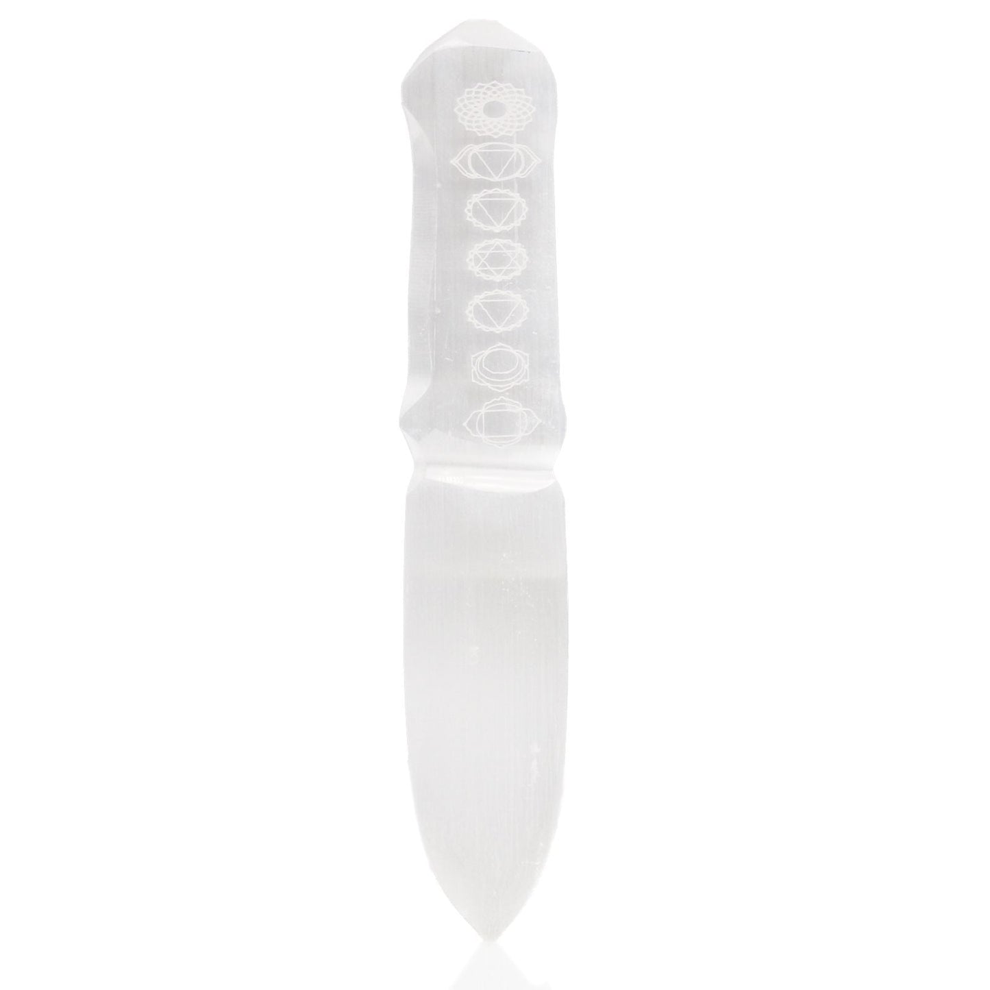 Polished Selenite Ritual Knife Chakra featuring satin white sheen and fibrous texture - Positive Faith Hope Love