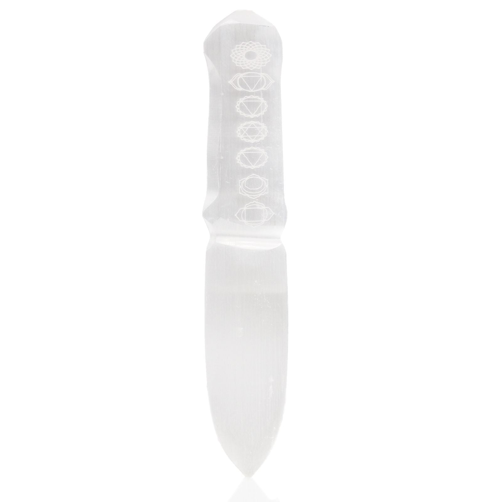 Polished Selenite Ritual Knife Chakra featuring satin white sheen and fibrous texture - Positive Faith Hope Love