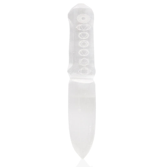 Polished Selenite Ritual Knife Chakra featuring satin white sheen and fibrous texture - Positive Faith Hope Love