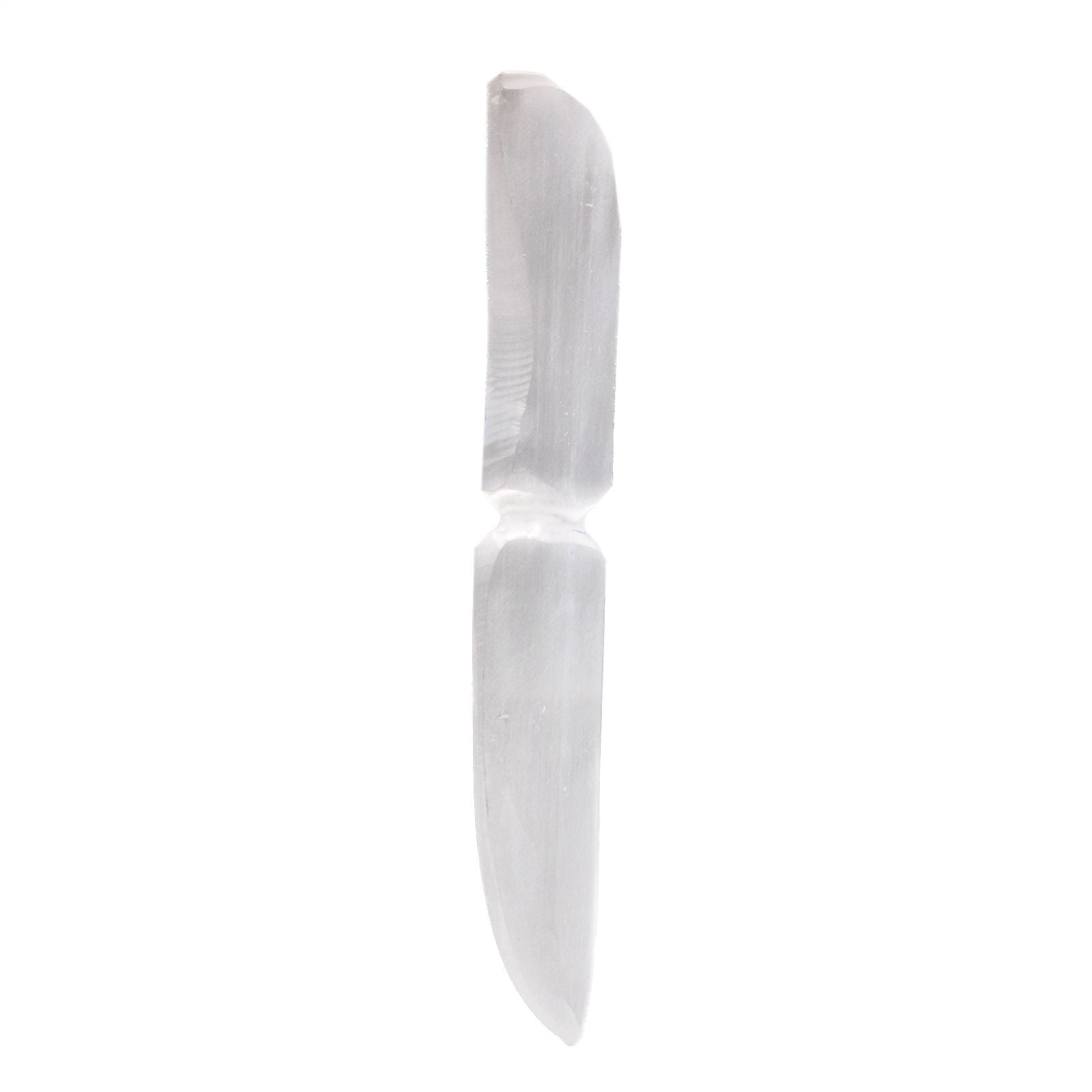 Polished Selenite Ritual Knife Classic featuring satin white sheen and fibrous texture - Positive Faith Hope Love