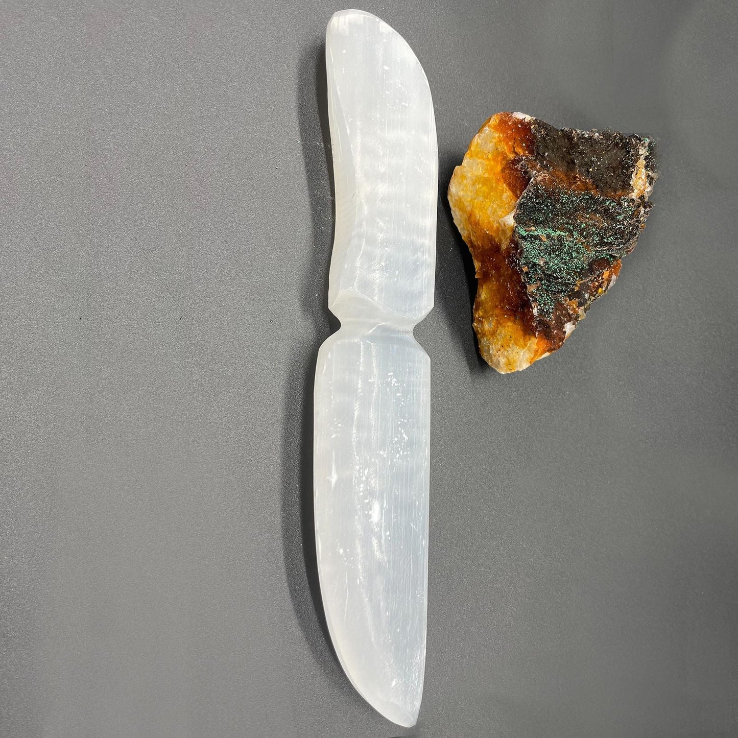 Polished Selenite Ritual Knife Classic featuring satin white sheen and fibrous texture - Positive Faith Hope Love