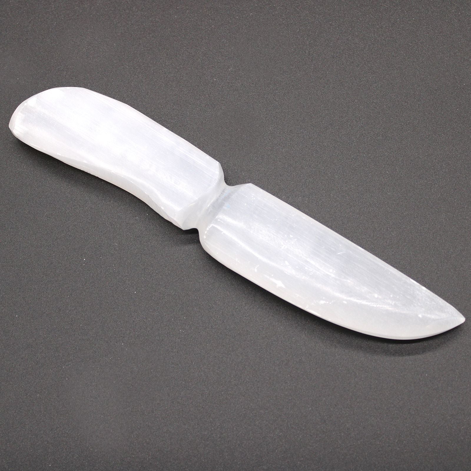 Polished Selenite Ritual Knife Classic featuring satin white sheen and fibrous texture - Positive Faith Hope Love