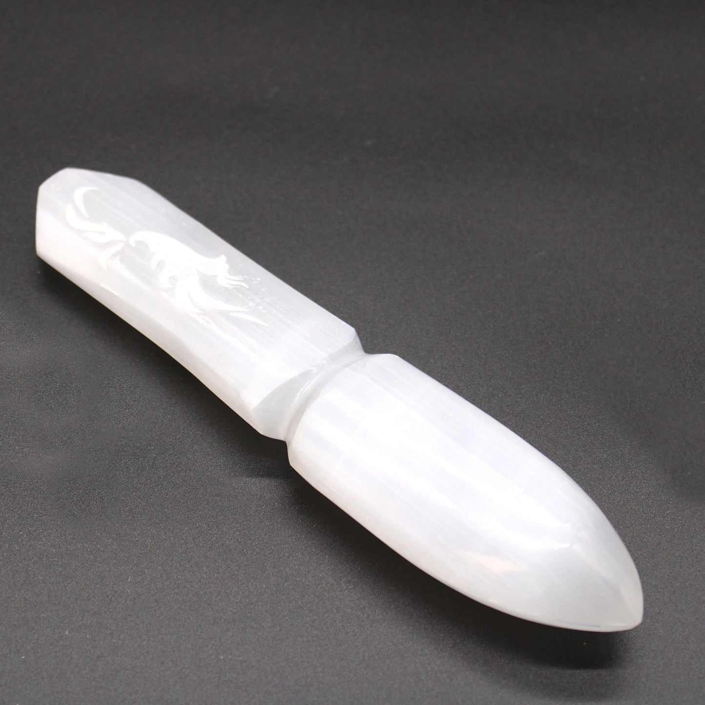 Polished Selenite Ritual Knife Letting Go Of The Past featuring satin white sheen and fibrous texture - Positive Faith Hope Love