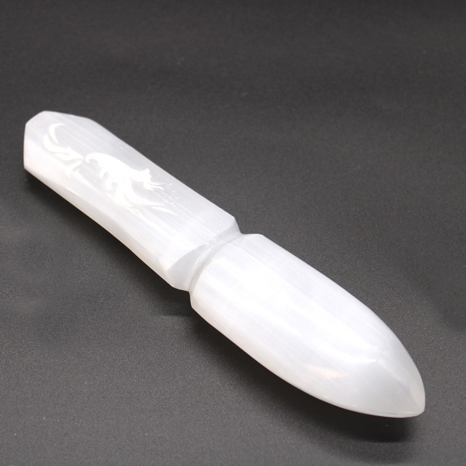 Polished Selenite Ritual Knife Letting Go Of The Past featuring satin white sheen and fibrous texture - Positive Faith Hope Love