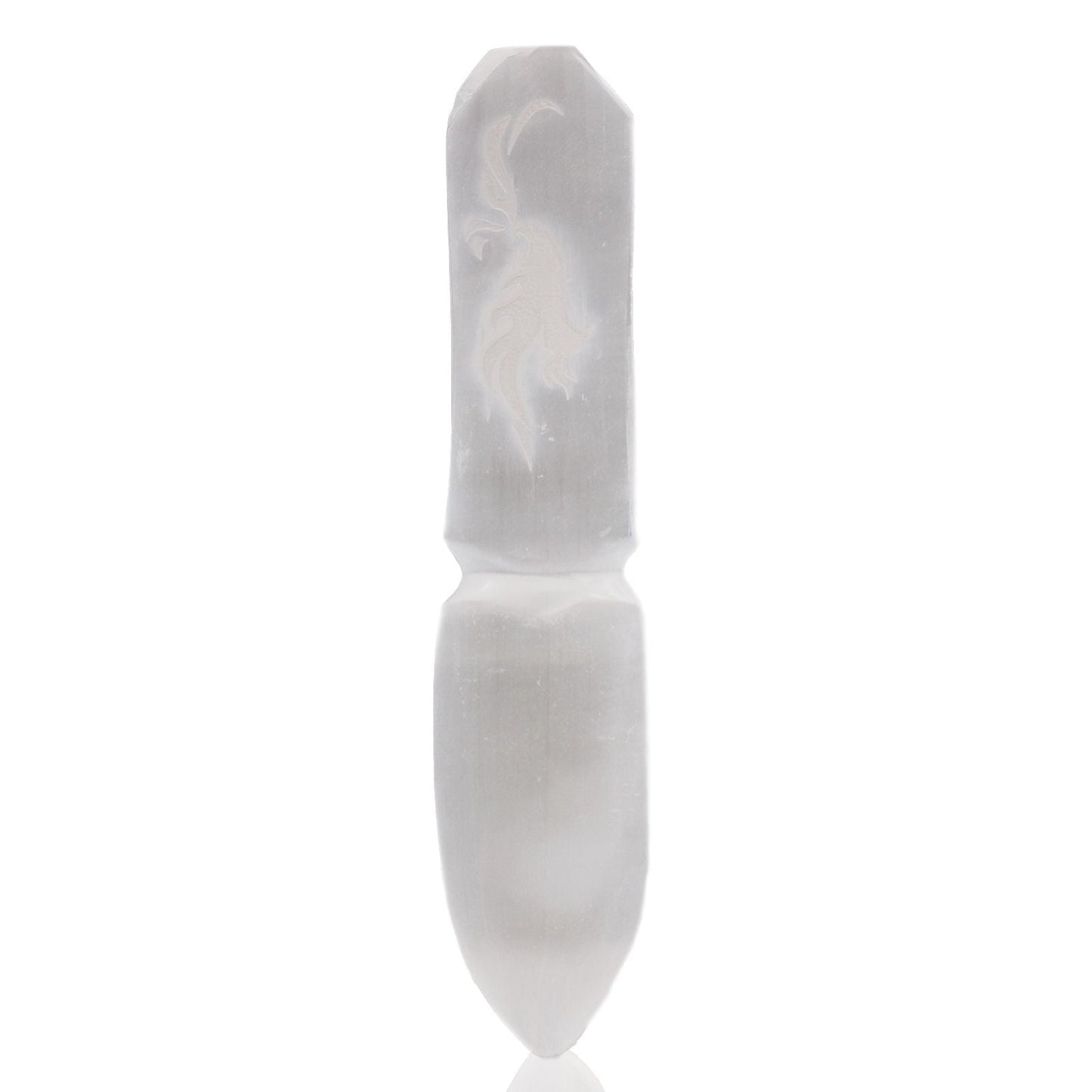 Polished Selenite Ritual Knife Letting Go Of The Past featuring satin white sheen and fibrous texture - Positive Faith Hope Love