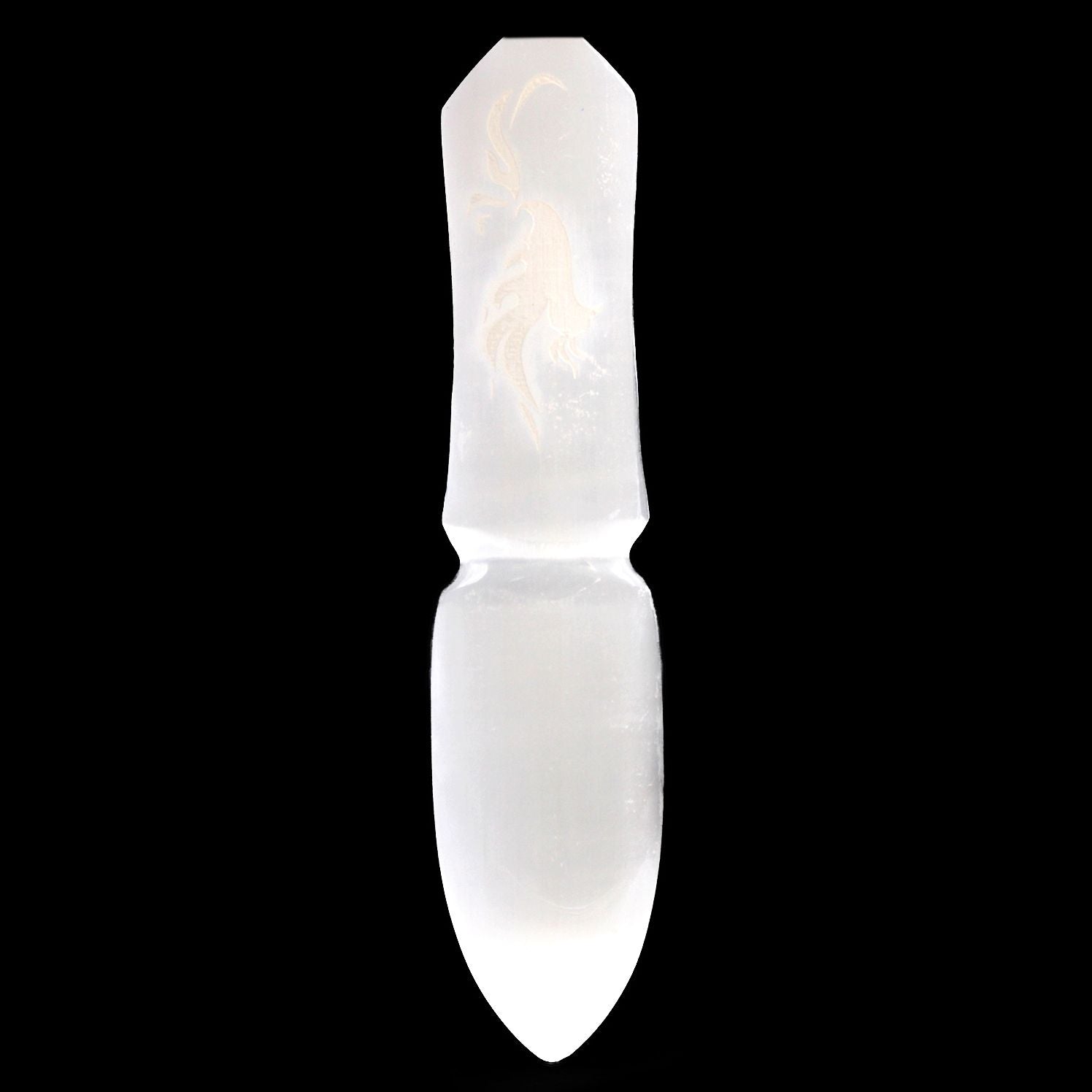 Polished Selenite Ritual Knife Letting Go Of The Past featuring satin white sheen and fibrous texture - Positive Faith Hope Love