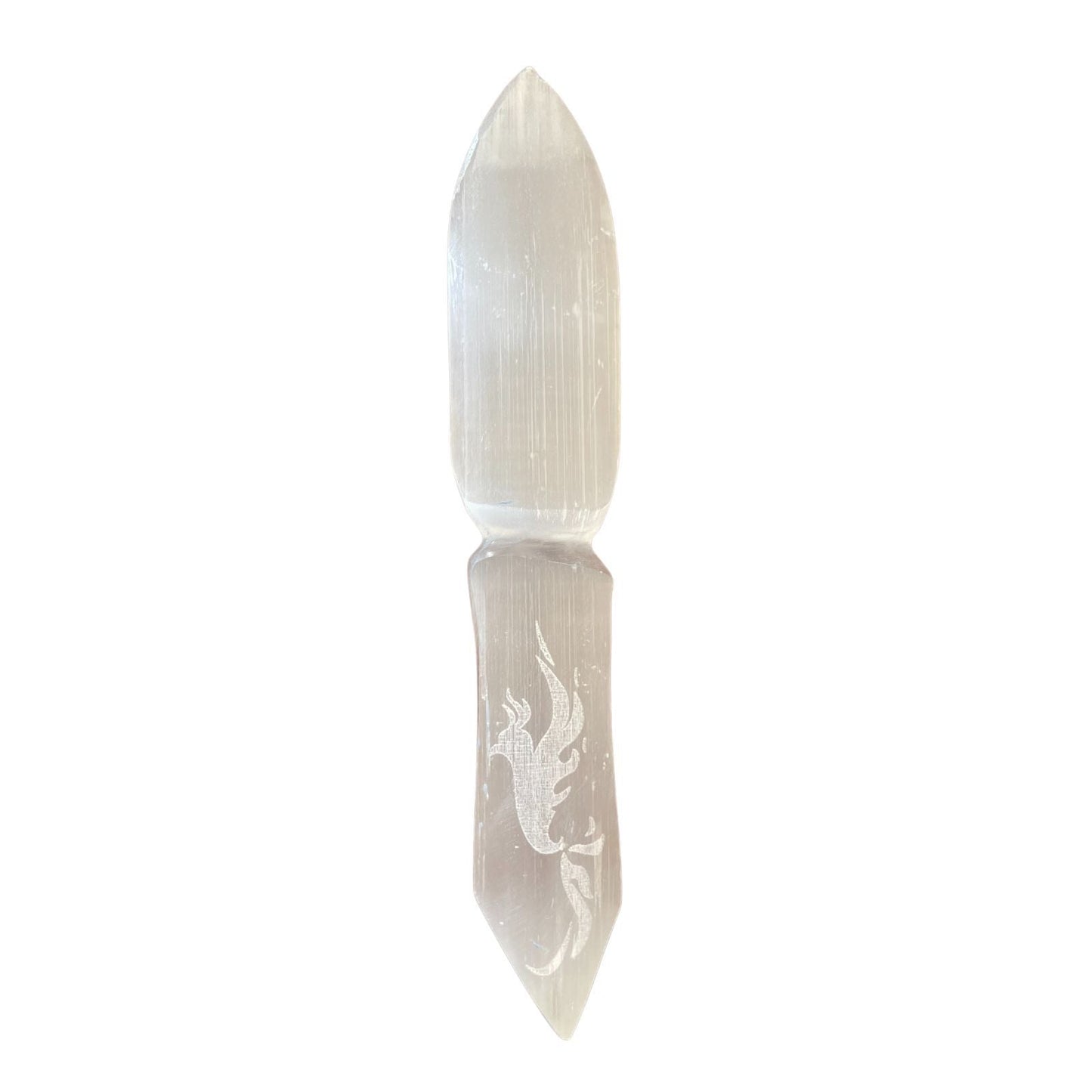 Polished Selenite Ritual Knife - Letting go of the past featuring satin white sheen and fibrous texture - Positive Faith Hope Love