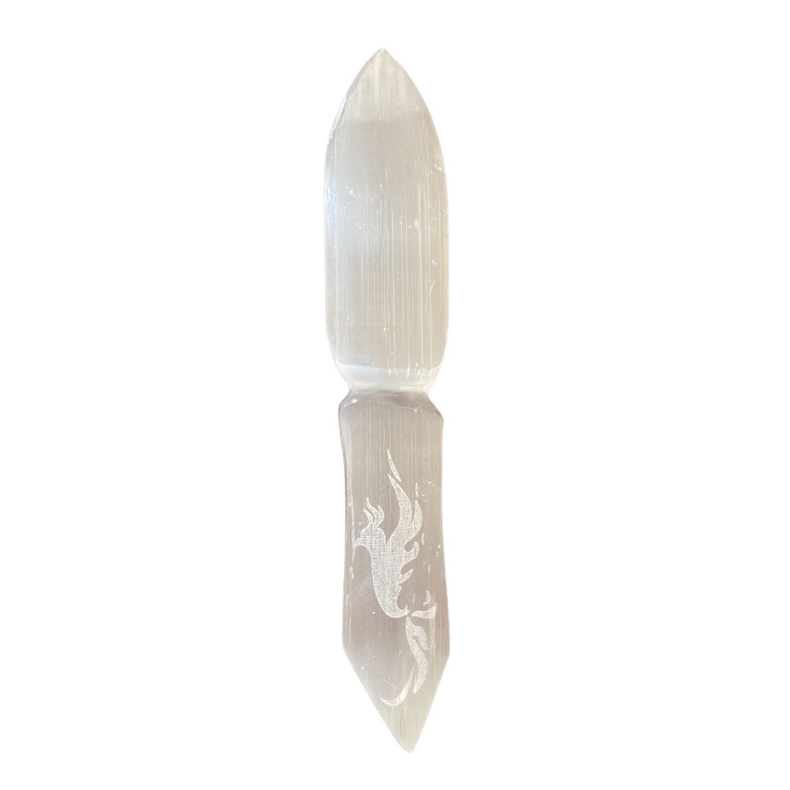 Polished Selenite Ritual Knife - Letting go of the past featuring satin white sheen and fibrous texture - Positive Faith Hope Love