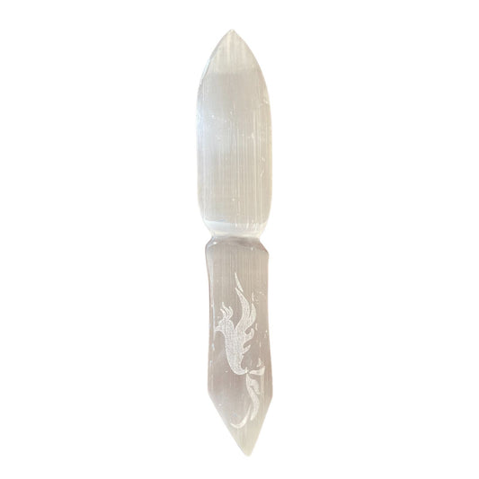 Polished Selenite Ritual Knife - Letting go of the past featuring satin white sheen and fibrous texture - Positive Faith Hope Love