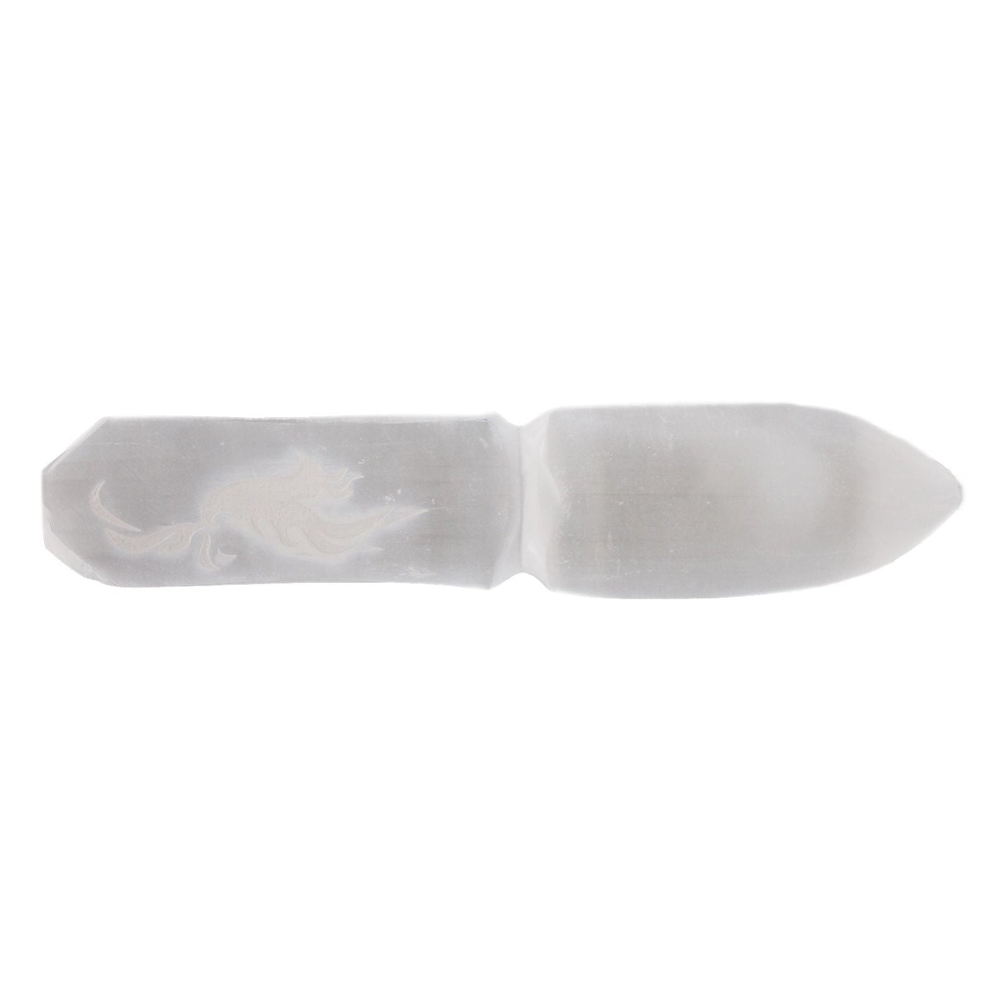 Polished Selenite Ritual Knife Letting Go Of The Past featuring satin white sheen and fibrous texture - Positive Faith Hope Love