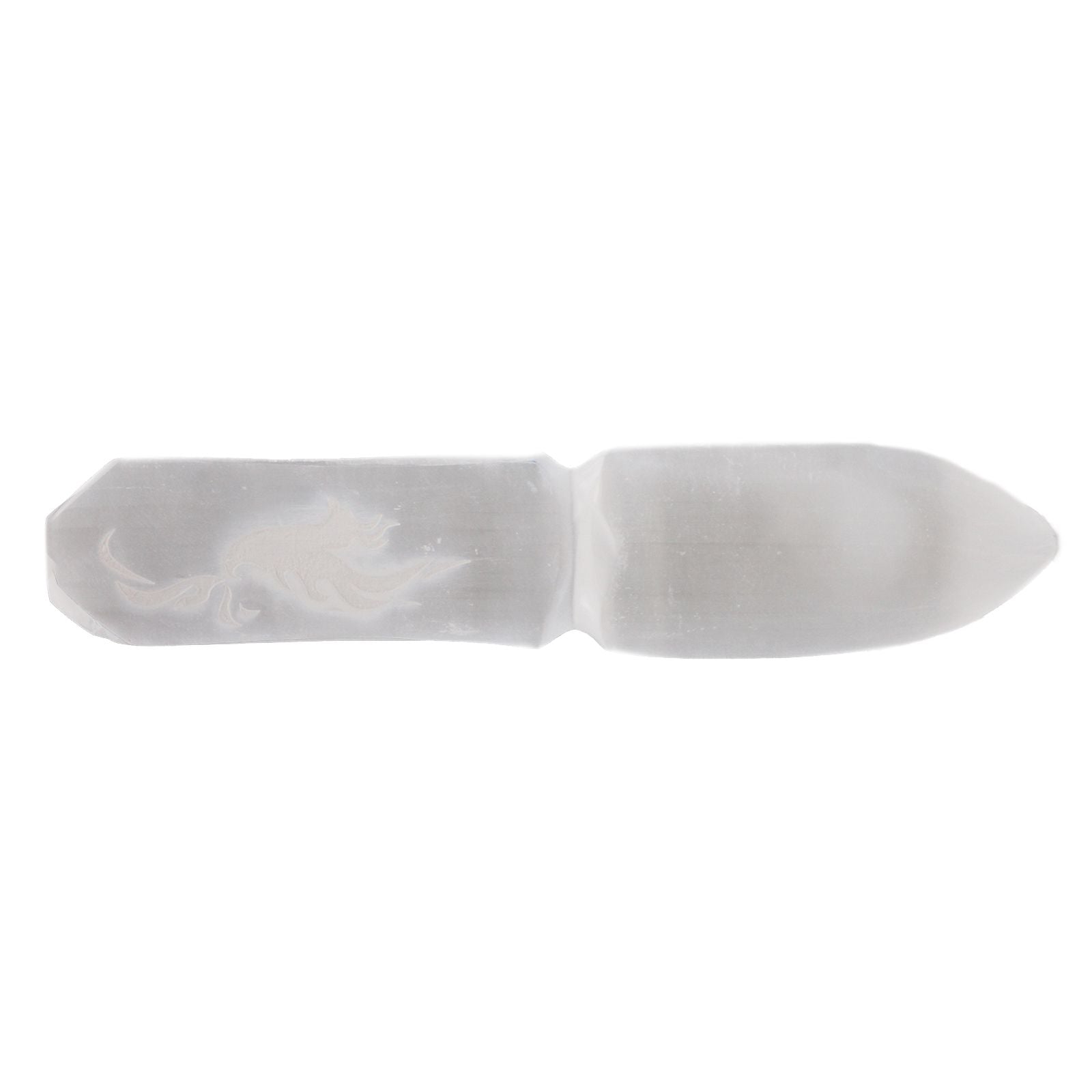 Polished Selenite Ritual Knife Letting Go Of The Past featuring satin white sheen and fibrous texture - Positive Faith Hope Love