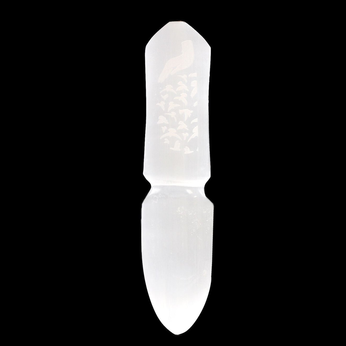 Polished Selenite Ritual Knife Releasing Bonds featuring satin white sheen and fibrous texture - Positive Faith Hope Love