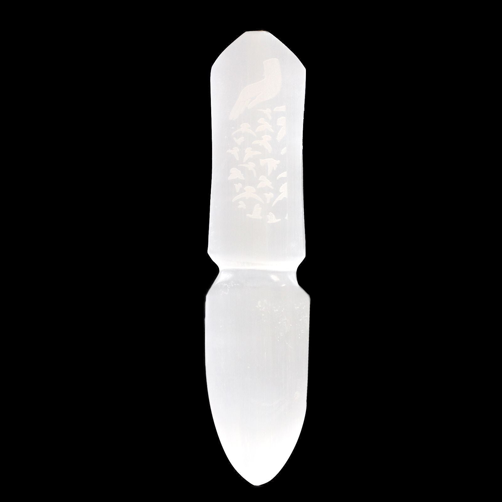 Polished Selenite Ritual Knife Releasing Bonds featuring satin white sheen and fibrous texture - Positive Faith Hope Love
