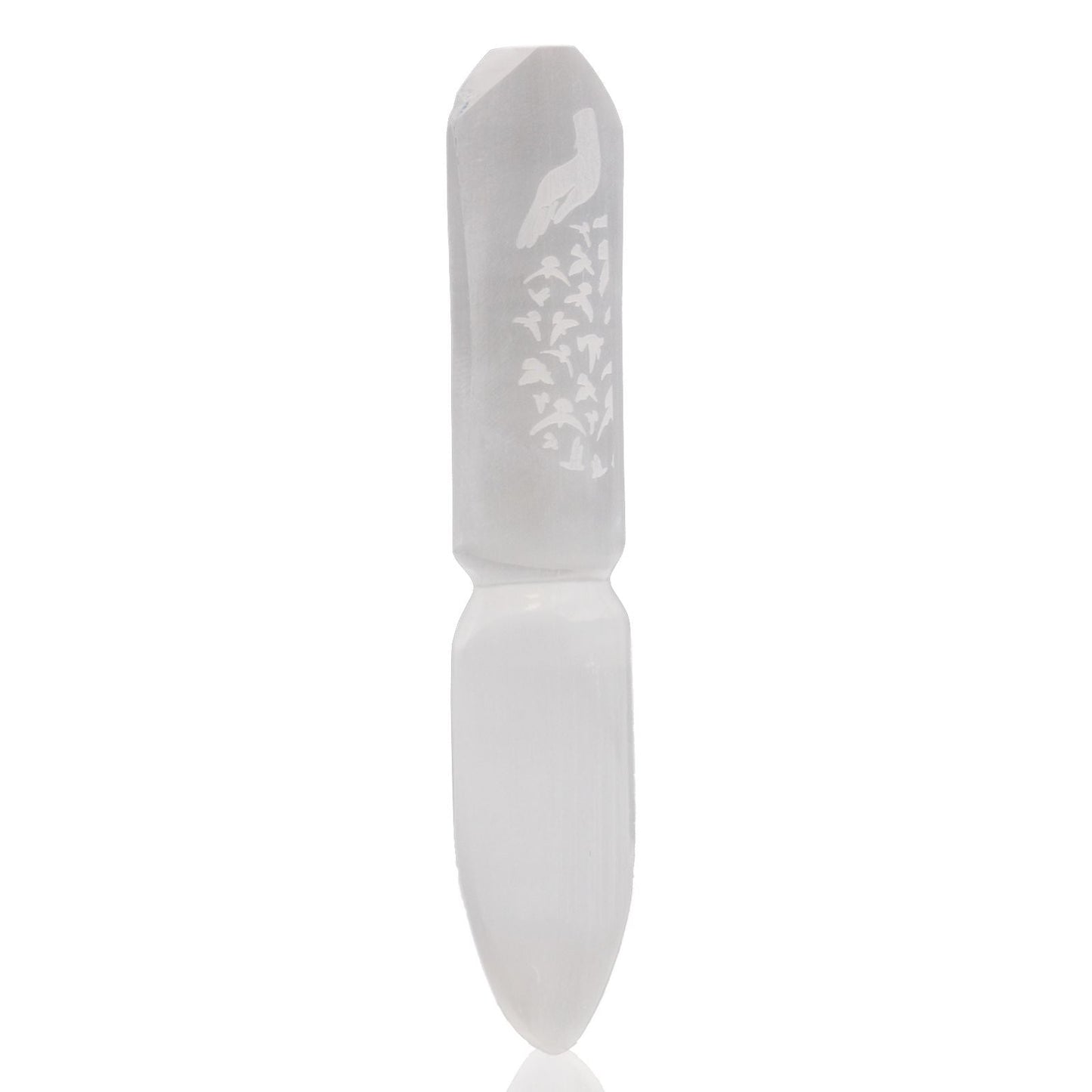 Polished Selenite Ritual Knife Releasing Bonds featuring satin white sheen and fibrous texture - Positive Faith Hope Love