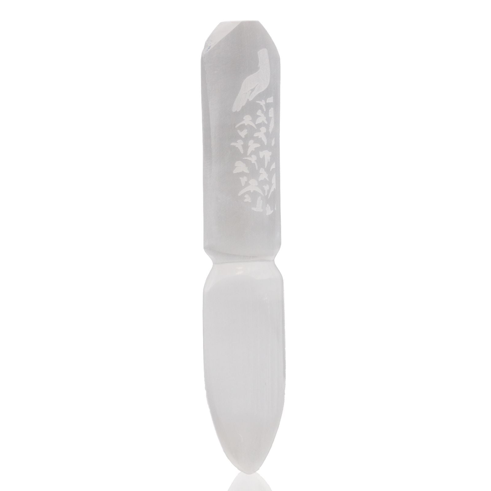 Polished Selenite Ritual Knife Releasing Bonds featuring satin white sheen and fibrous texture - Positive Faith Hope Love