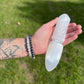 Polished Selenite Ritual Knife Releasing Bonds featuring satin white sheen and fibrous texture - Positive Faith Hope Love