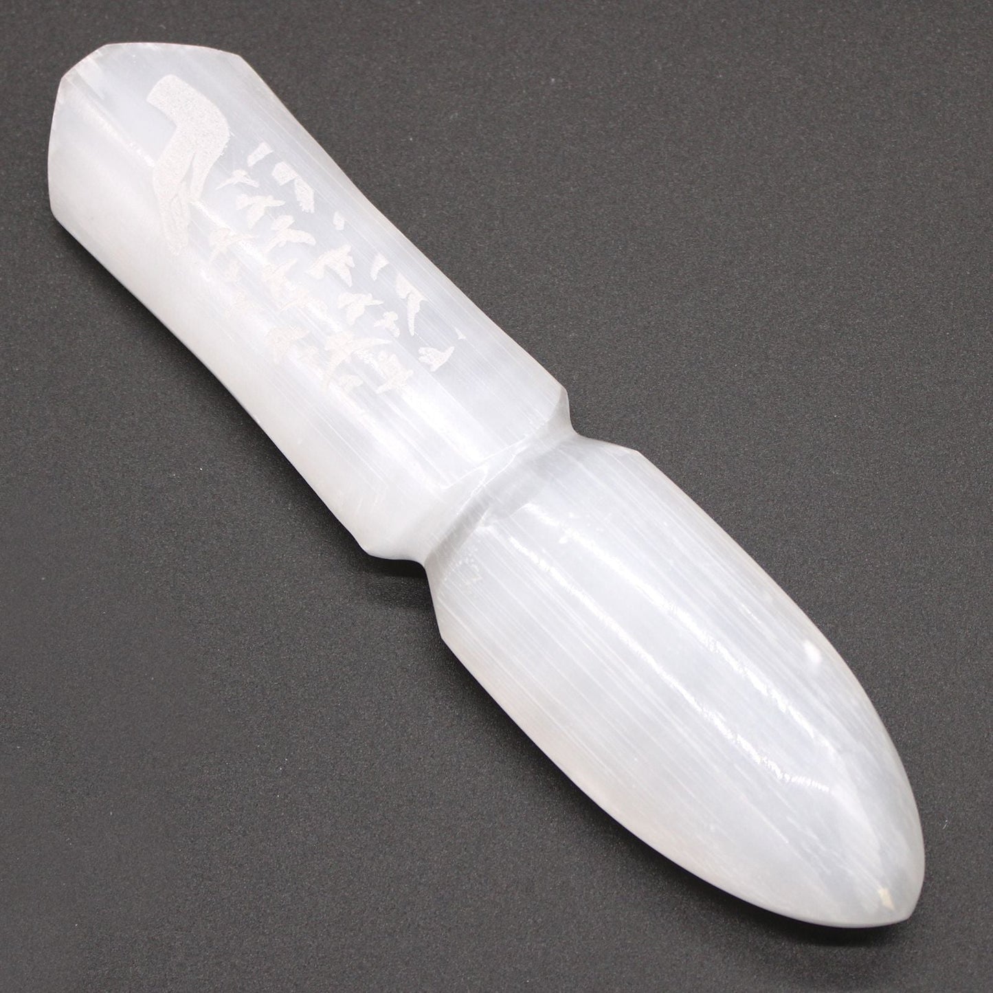 Polished Selenite Ritual Knife Releasing Bonds featuring satin white sheen and fibrous texture - Positive Faith Hope Love