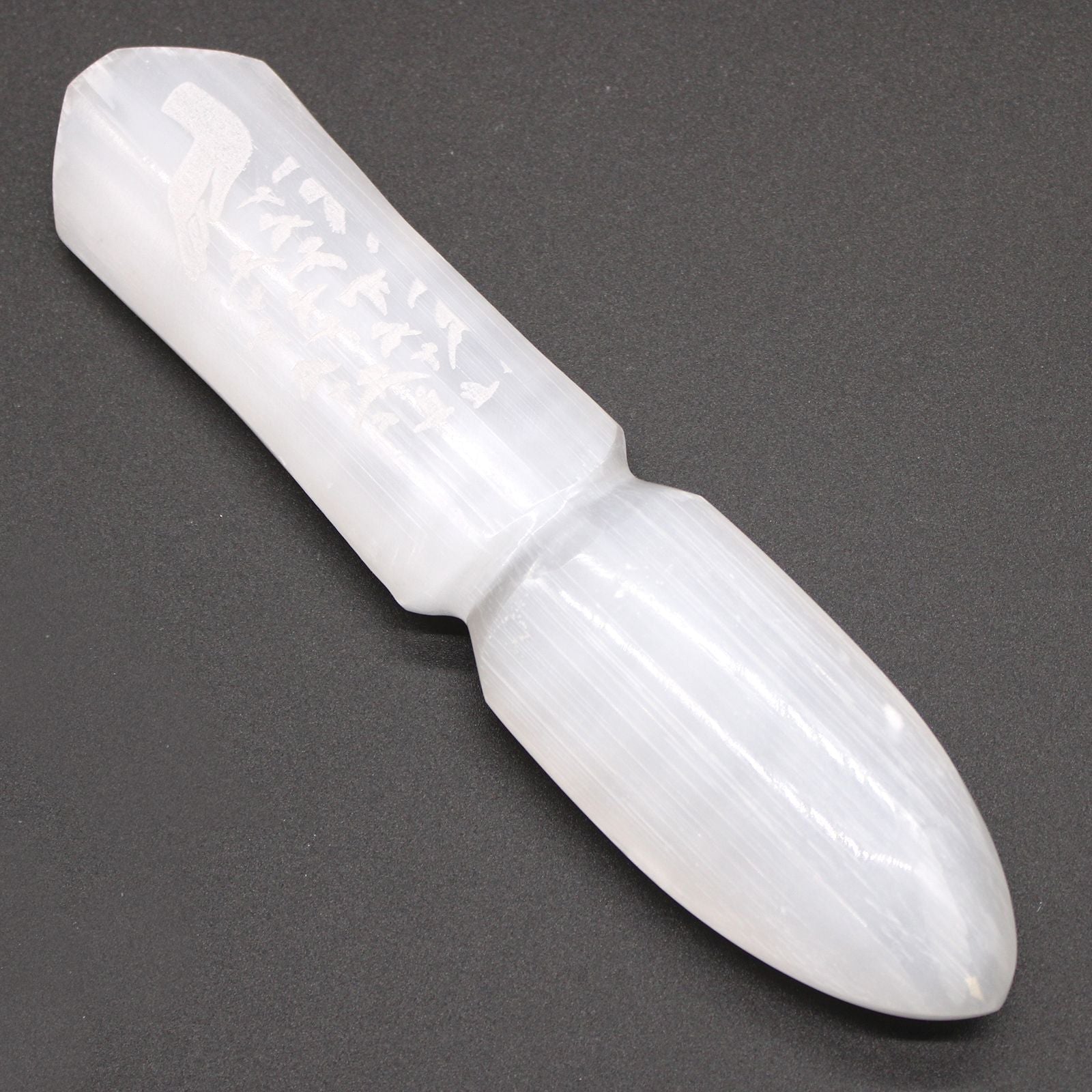 Polished Selenite Ritual Knife Releasing Bonds featuring satin white sheen and fibrous texture - Positive Faith Hope Love