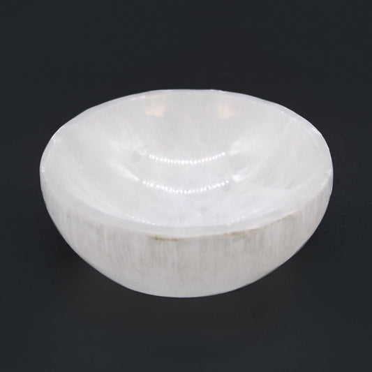 Selenite Round Bowl - 10cm - Positive Faith Hope Love