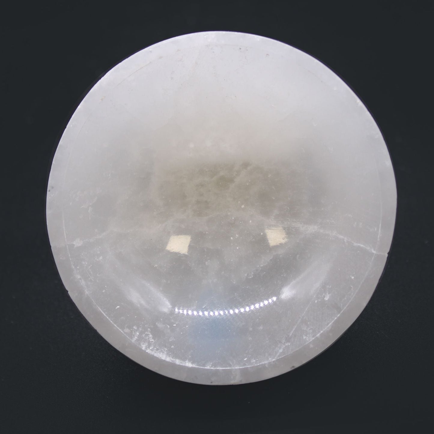 Polished Selenite Round Bowl 8Cm featuring satin white sheen and fibrous texture - Positive Faith Hope Love