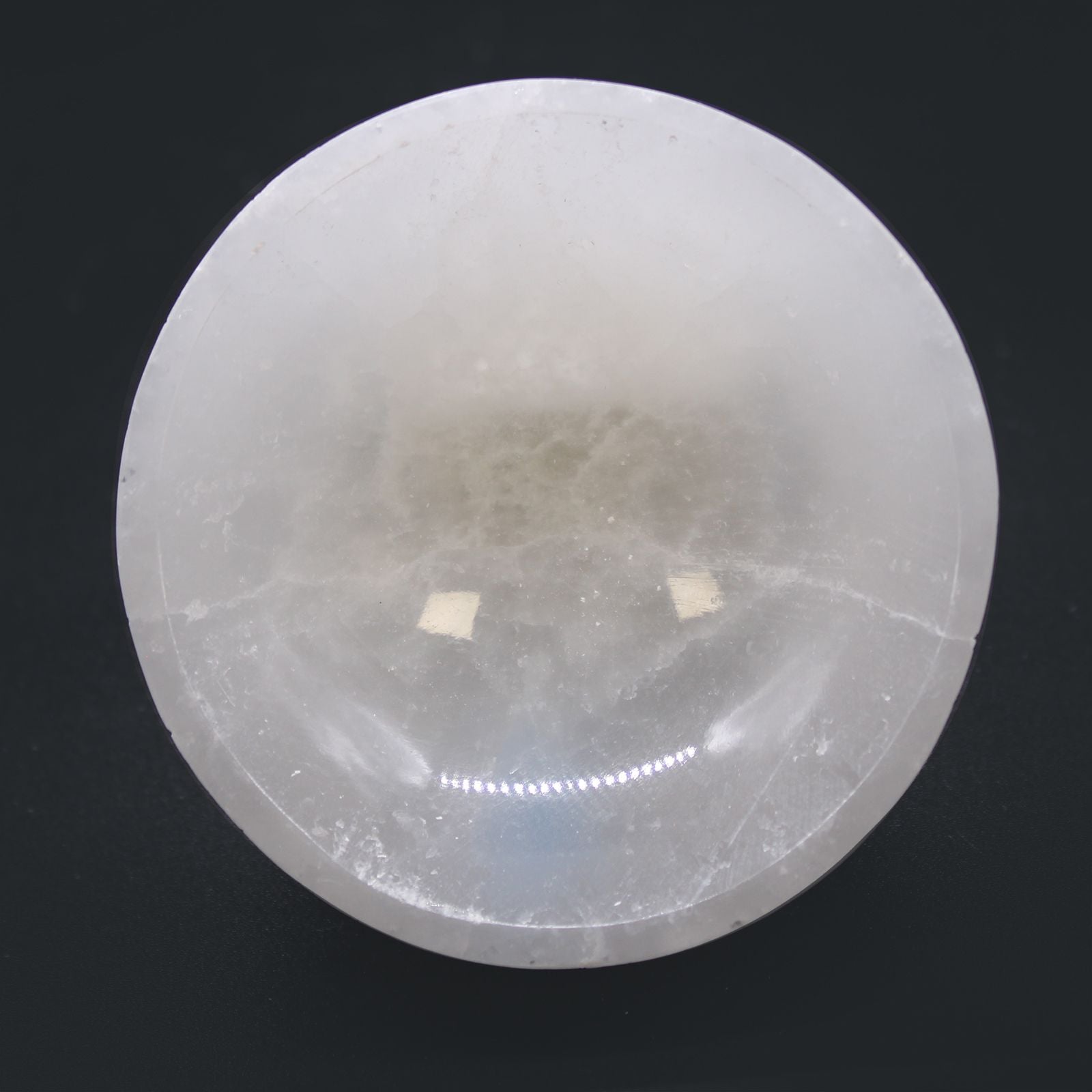 Polished Selenite Round Bowl 8Cm featuring satin white sheen and fibrous texture - Positive Faith Hope Love