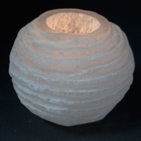 Polished Selenite Snowball Candle Holder 8 Cm featuring satin white sheen and fibrous texture - Positive Faith Hope Love