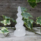 Polished Selenite Spiral Unicorn Horn Tower - 10 cm featuring satin white sheen and fibrous texture - Positive Faith Hope Love