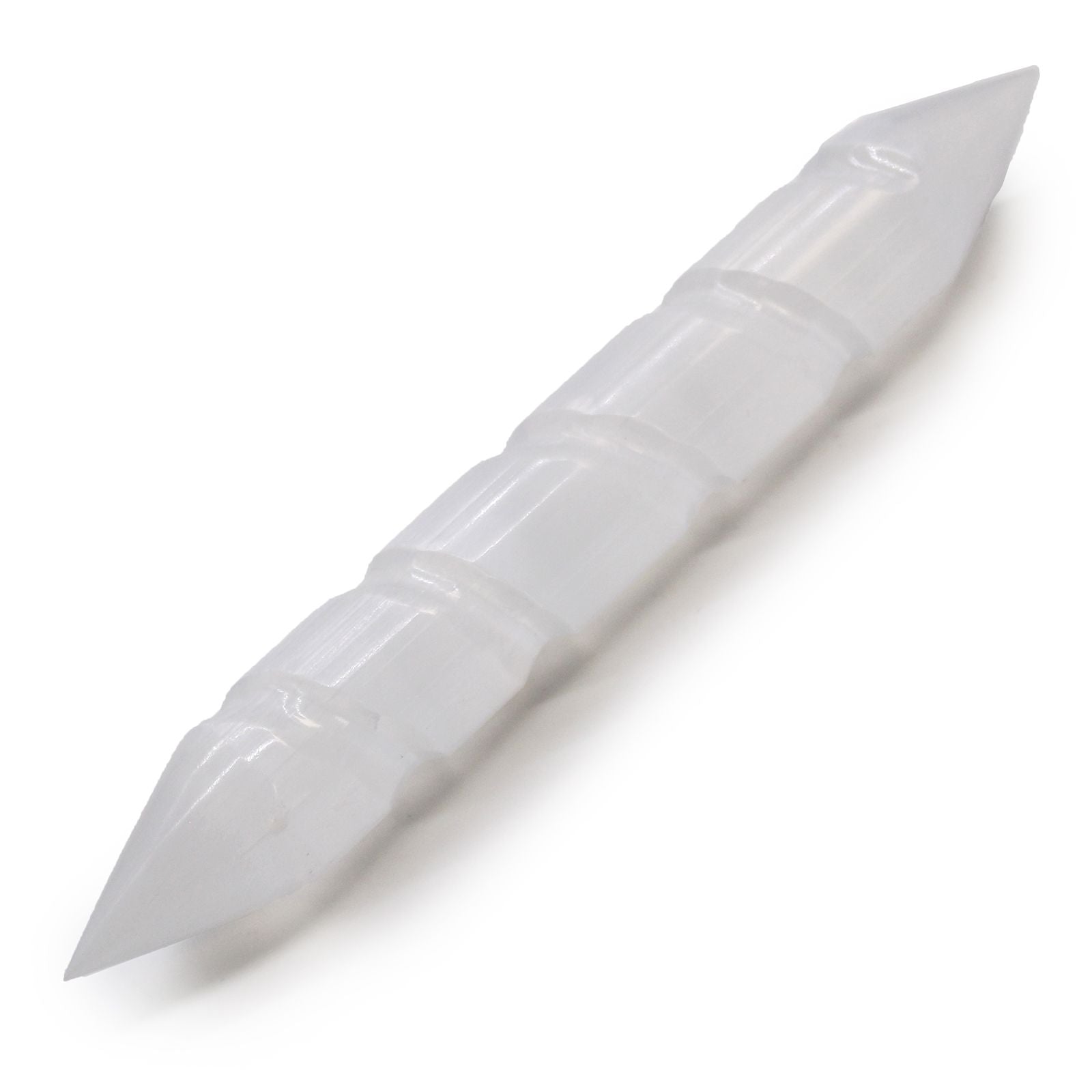 Polished Selenite Spiral Wands 16 Cm Point Both Ends featuring satin white sheen and fibrous texture - Positive Faith Hope Love
