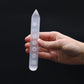 Polished Selenite Wand 16 Cm Point One End 7 Chakra featuring satin white sheen and fibrous texture - Positive Faith Hope Love