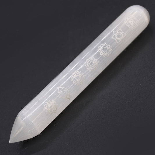 Polished Selenite Wand 16 Cm Point One End 7 Chakra featuring satin white sheen and fibrous texture - Positive Faith Hope Love