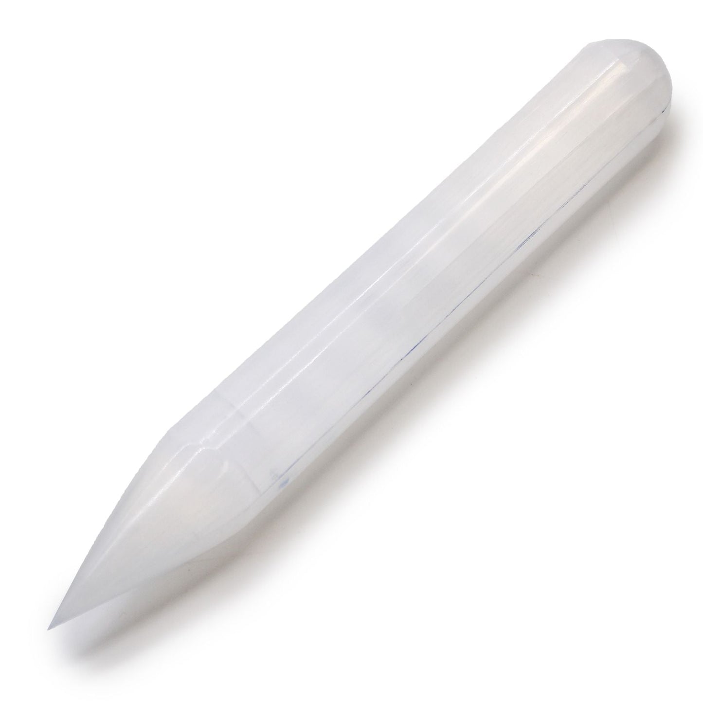 Polished Selenite Wand 16 Cm Point One End featuring satin white sheen and fibrous texture - Positive Faith Hope Love