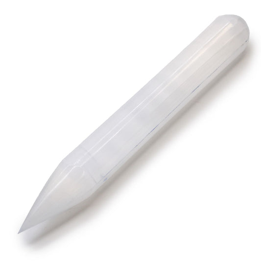 Polished Selenite Wand 16 Cm Point One End featuring satin white sheen and fibrous texture - Positive Faith Hope Love