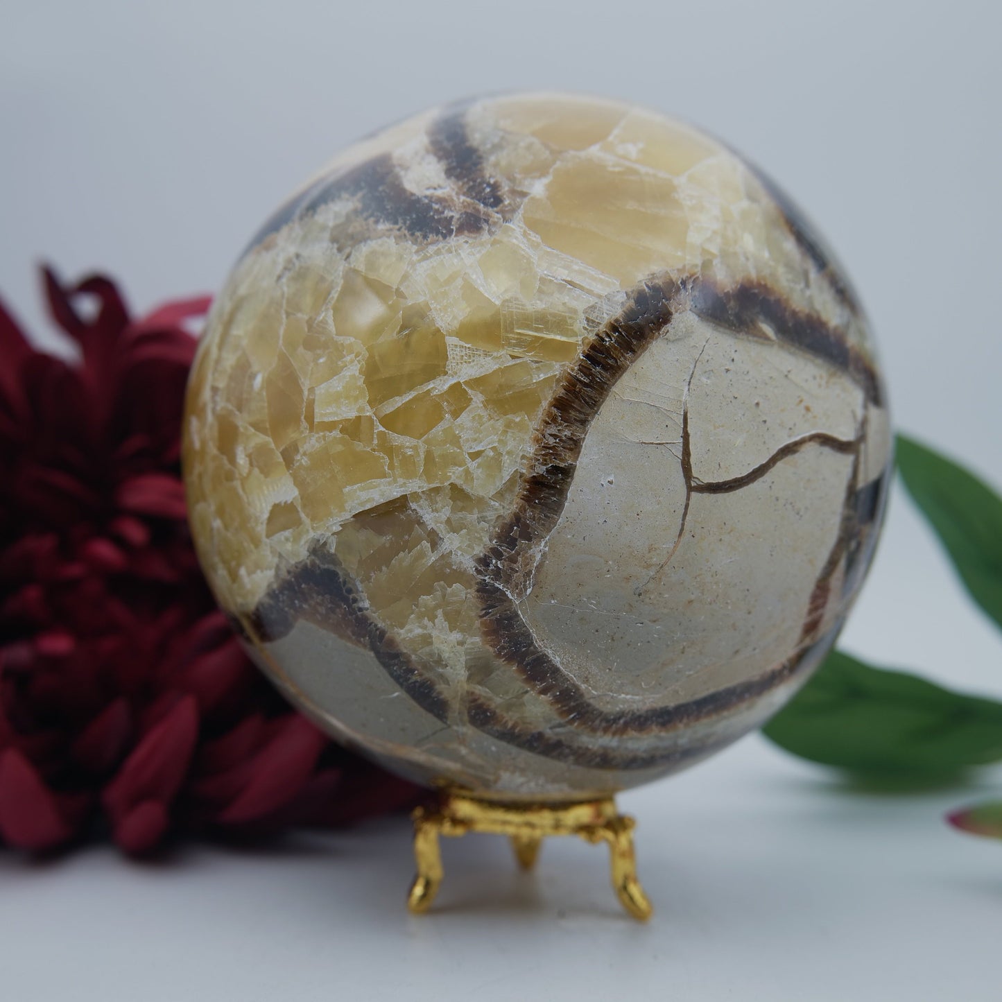 Polished Septarian Sphere 2377G featuring natural patterning and unique variations - Positive Faith Hope Love
