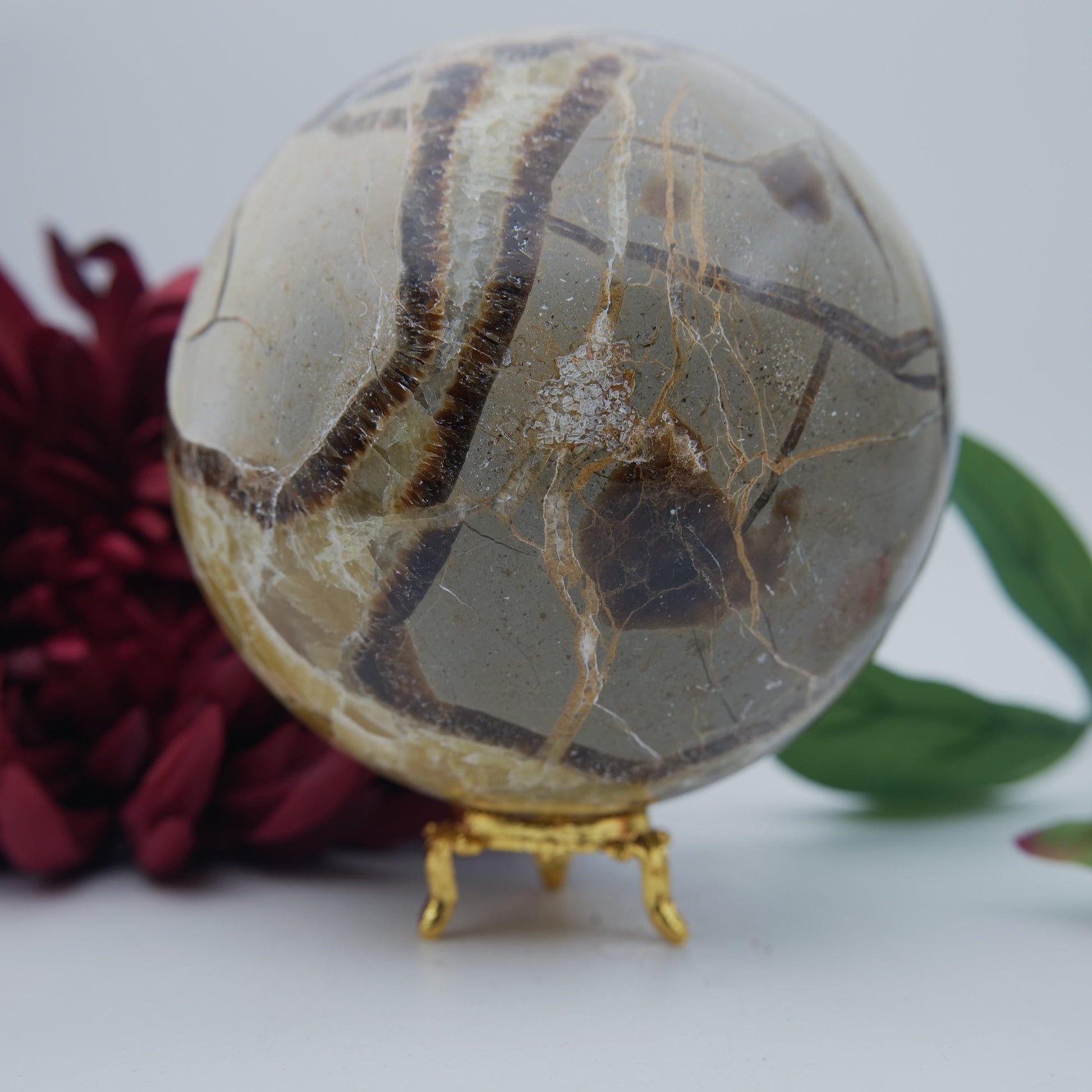 Polished Septarian Sphere 2377G featuring natural patterning and unique variations - Positive Faith Hope Love