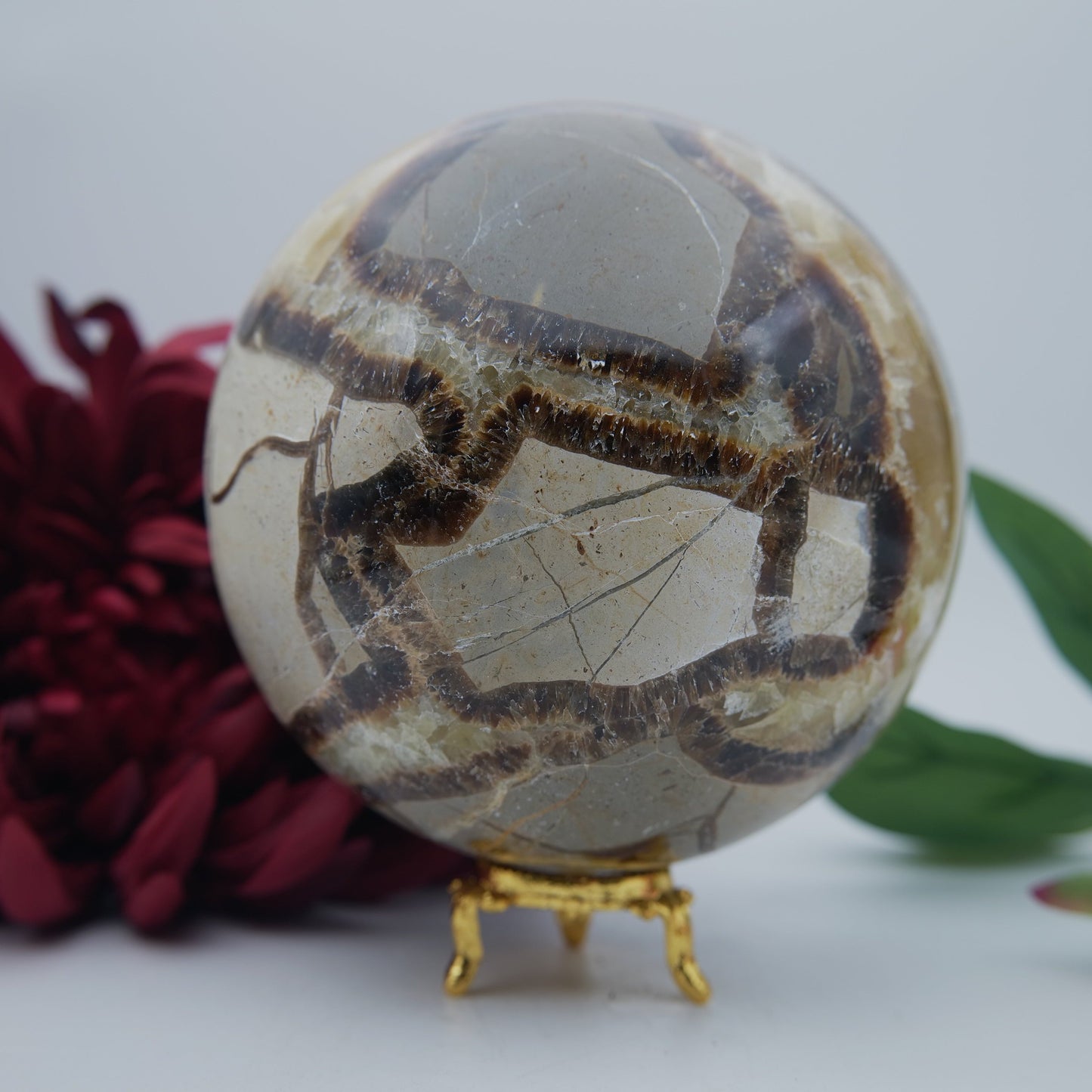 Polished Septarian Sphere 2377G featuring natural patterning and unique variations - Positive Faith Hope Love